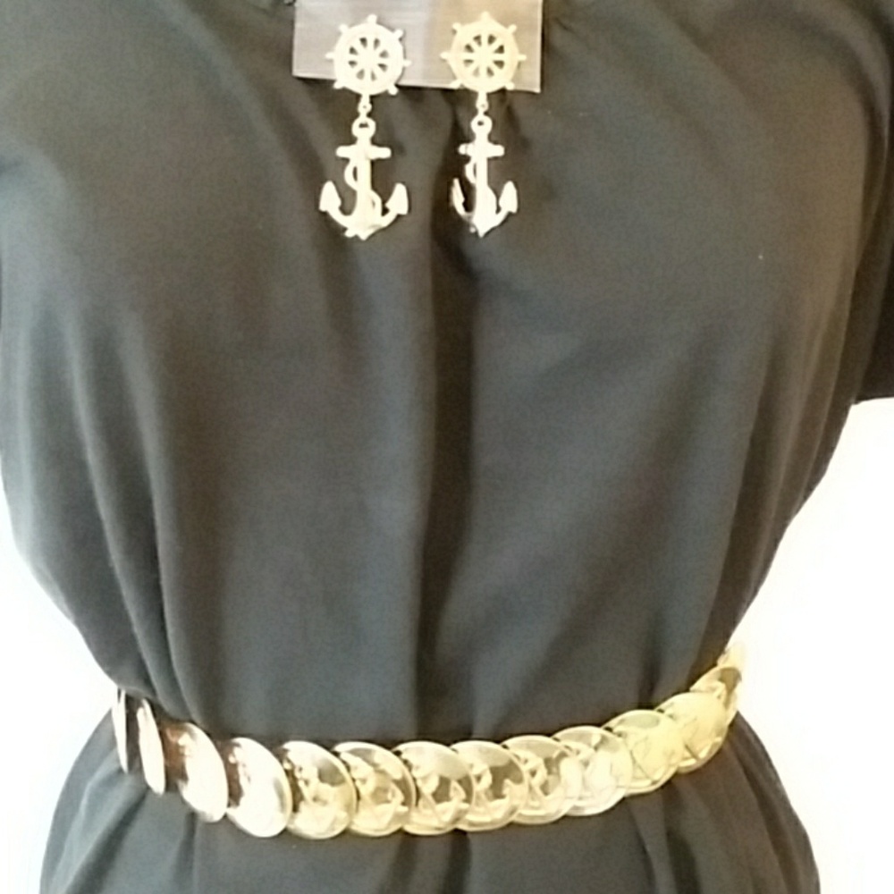 Vintage "Coin" Belt Anchor Stamped w/Earrings 26"